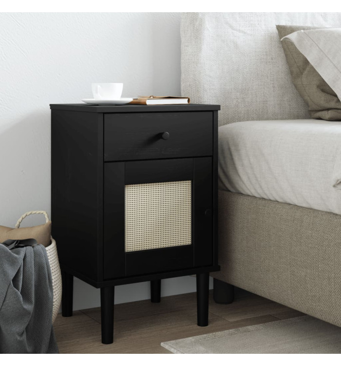 Table de chevet SENJA aspect de rotin noir bois de pin massif | Mobilier & Déco