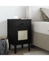Table de chevet SENJA aspect de rotin noir bois de pin massif | Mobilier & Déco