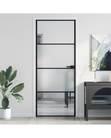 Porte intérieure mince noir 83x201,5 cm verre trempé aluminium | Mobilier & Déco