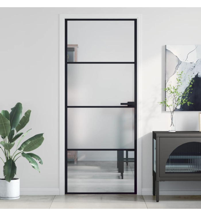 Porte intérieure mince noir 83x201,5 cm verre trempé aluminium | Mobilier & Déco