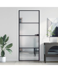 Porte intérieure mince noir 83x201,5 cm verre trempé aluminium | Mobilier & Déco