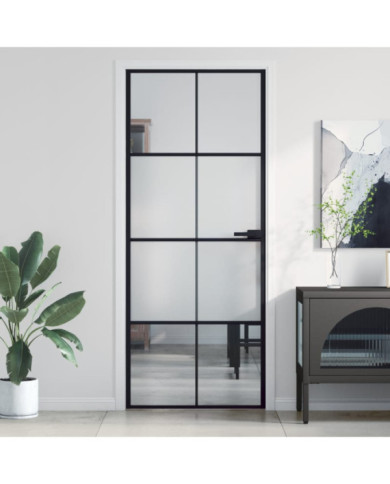 Porte intérieure mince noir 83x201,5 cm verre trempé aluminium | Mobilier & Déco