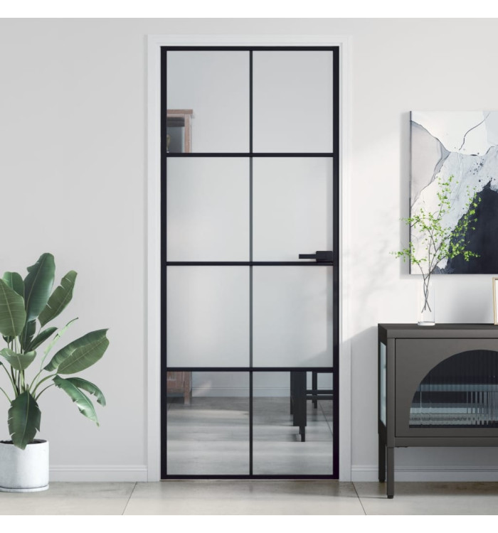 Porte intérieure mince noir 83x201,5 cm verre trempé aluminium | Mobilier & Déco
