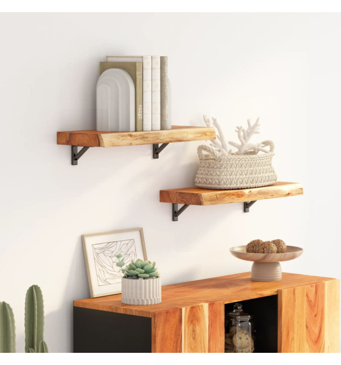 Étagère murale rectangulaire massif acacia bordure assortie | Mobilier & Déco