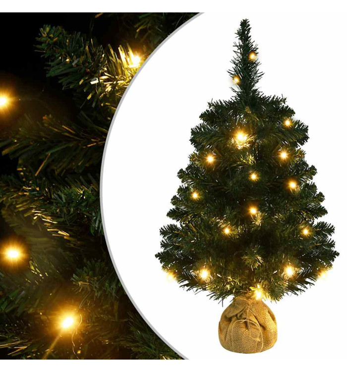 Sapin de Noël artificiel pré-éclairé et supports vert 60 cm PVC | Mobilier & Déco