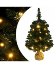 Sapin de Noël artificiel pré-éclairé et supports vert 60 cm PVC | Mobilier & Déco