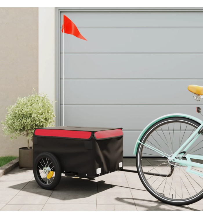 Remorque de vélo noir et rouge 30 kg fer | Mobilier & Déco
