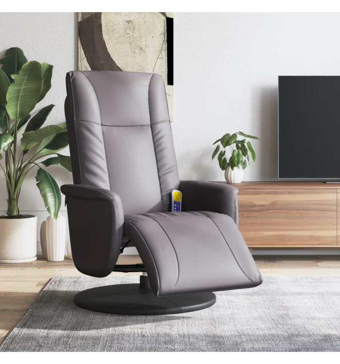 Fauteuil inclinable de massage repose-pieds gris similicuir | Mobilier & Déco