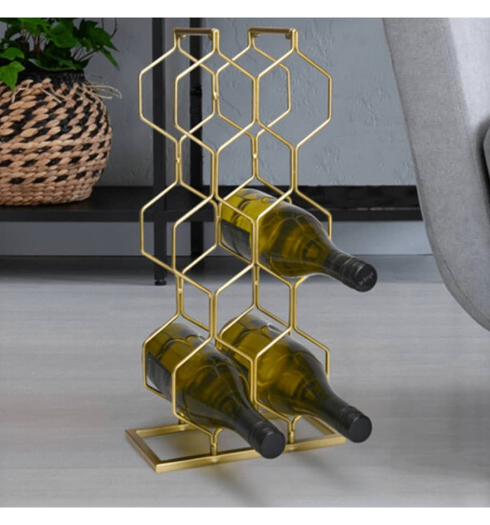 HomeetStyling Casier à vin pour 8 bouteilles métal doré | Mobilier & Déco