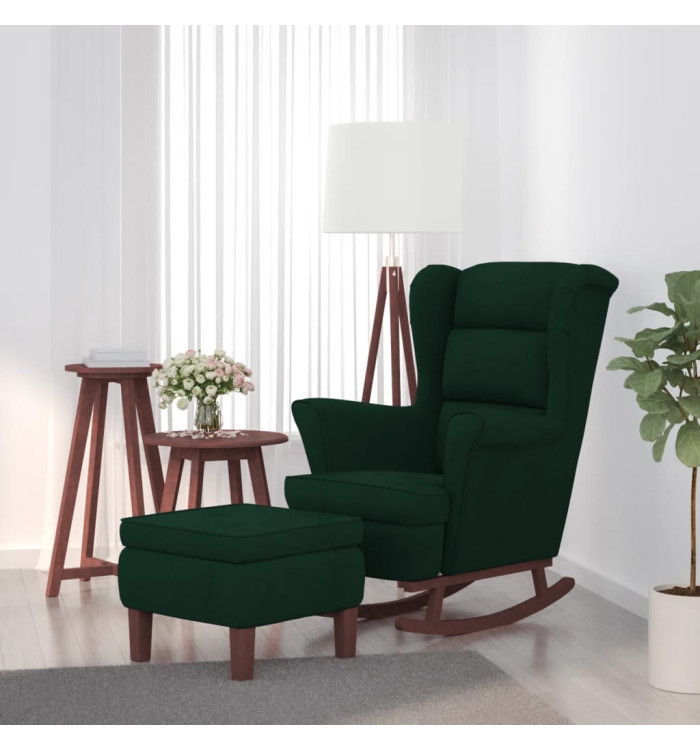 Chaise à bascule avec pieds en bois et tabouret Vert foncé | Mobilier & Déco