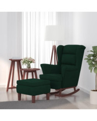 Chaise à bascule avec pieds en bois et tabouret Vert foncé | Mobilier & Déco