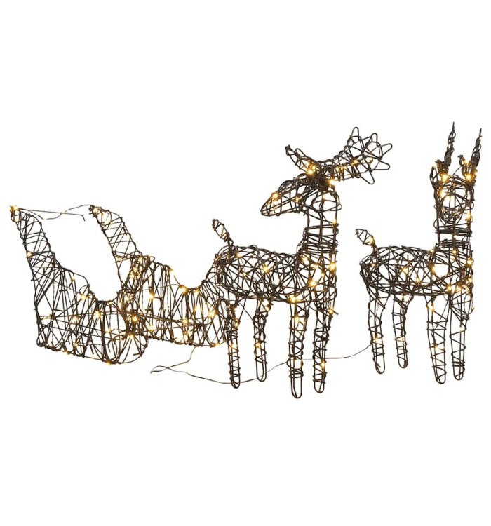 Décoration de Noël renne et traîneau 160 LED blanc chaud rotin | Mobilier & Déco