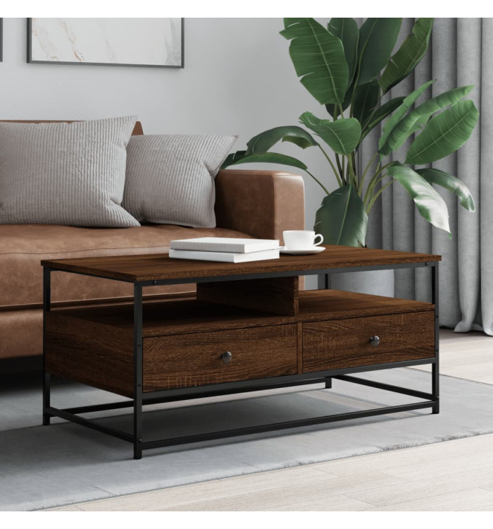 Table basse chêne marron 100x51x45 cm bois d'ingénierie | Mobilier & Déco