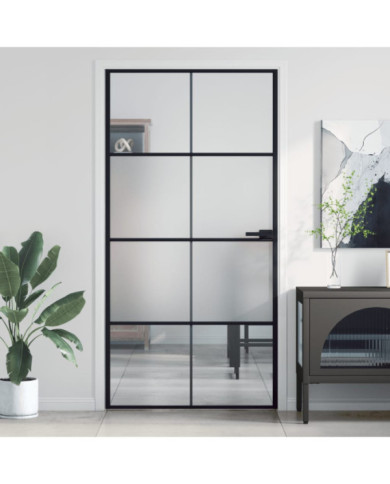 Porte intérieure mince noir verre trempé aluminium | Mobilier & Déco