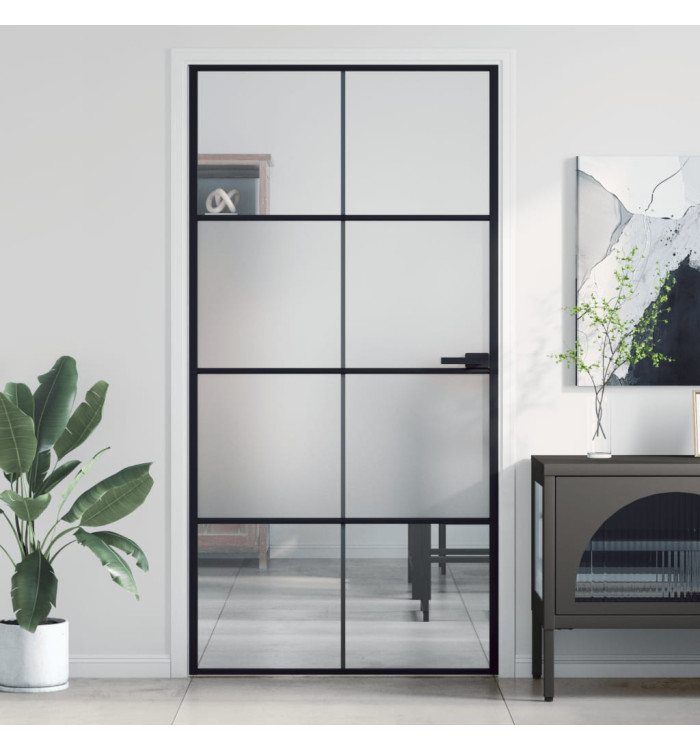 Porte intérieure mince noir verre trempé aluminium | Mobilier & Déco