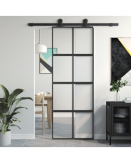Porte coulissante noir 76x205 cm verre trempé aluminium | Mobilier & Déco