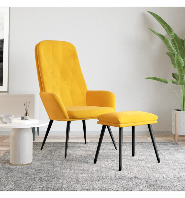 Chaise de relaxation avec repose-pied Jaune moutarde Velours | Mobilier & Déco