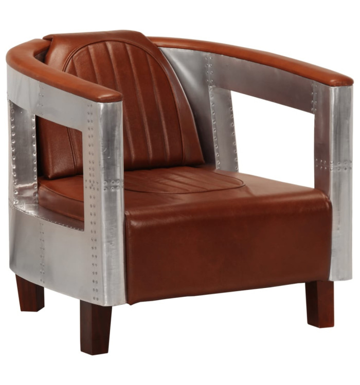 Fauteuil en style d'aviation marron cuir véritable | Mobilier & Déco