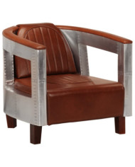 Fauteuil en style d'aviation marron cuir véritable | Mobilier & Déco