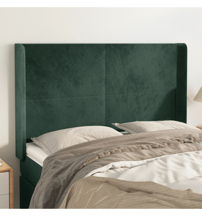 Tête de lit avec oreilles Vert foncé 147x16x118/128 cm Velours | Mobilier & Déco