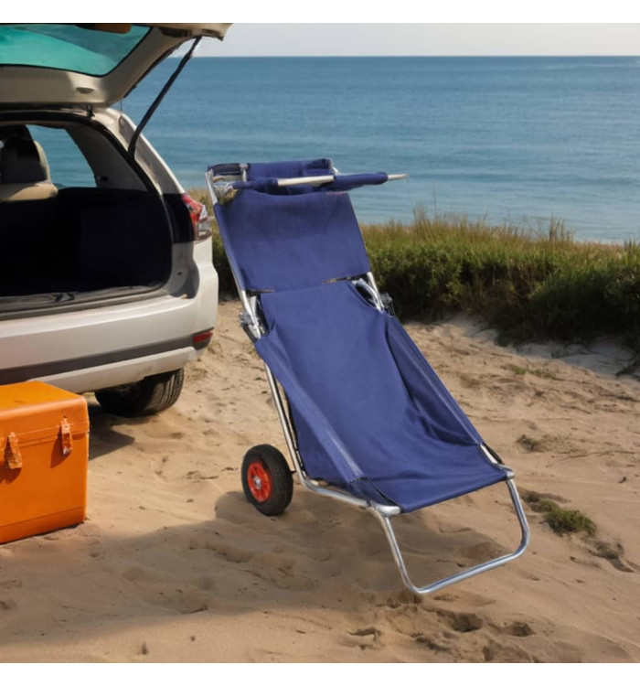 Chariot de plage avec roues portable et pliable Bleu | Mobilier & Déco