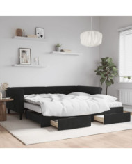 Lit de jour avec gigogne et tiroirs noir 100x200 cm velours | Mobilier & Déco