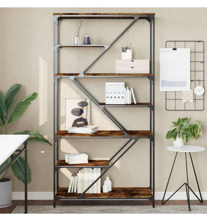 Bibliothèque chêne fumé 91x36x176 cm bois ingénierie et acier | Mobilier & Déco