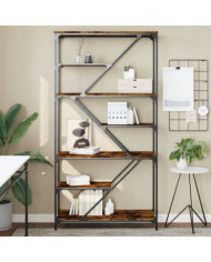 Bibliothèque chêne fumé 91x36x176 cm bois ingénierie et acier | Mobilier & Déco
