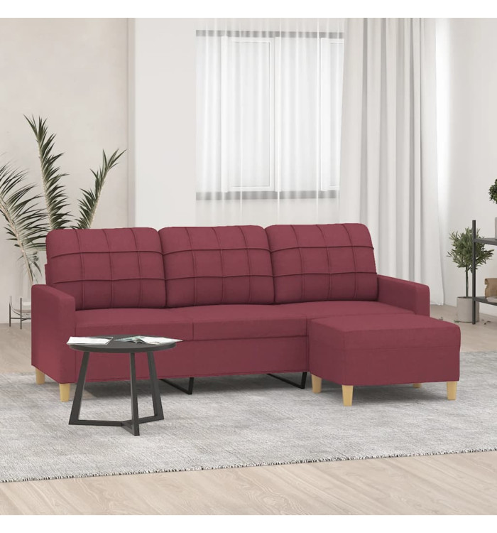 Canapé à 3 places avec repose-pieds Rouge bordeaux 180 cm Tissu | Mobilier & Déco