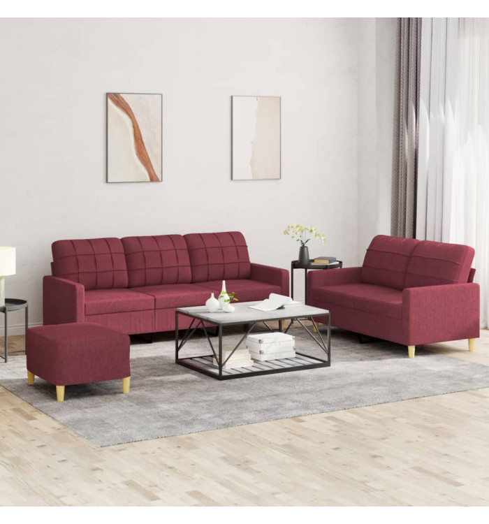 Ensemble de canapés 3 pcs avec coussins Rouge bordeaux Tissu | Mobilier & Déco