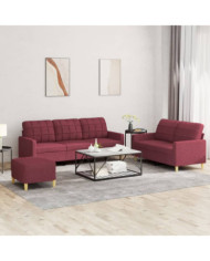Ensemble de canapés 3 pcs avec coussins Rouge bordeaux Tissu | Mobilier & Déco