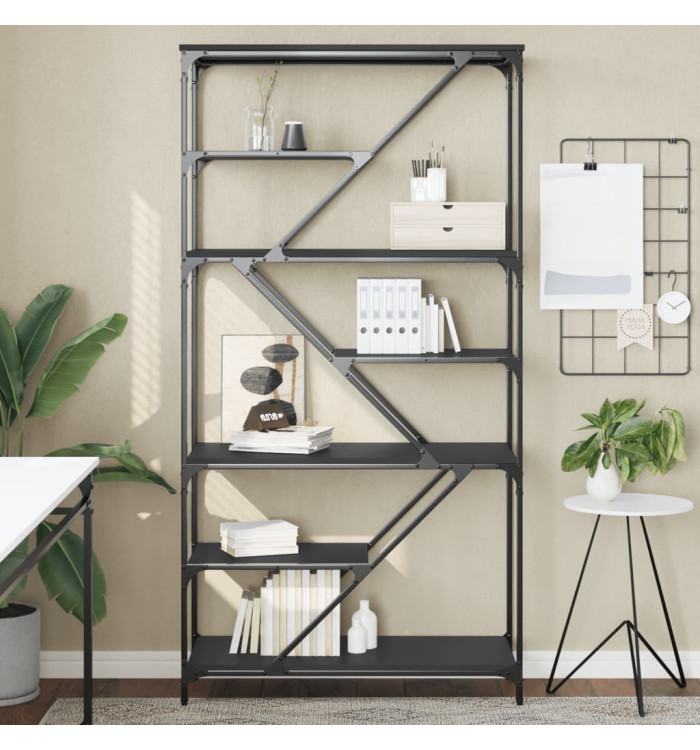 Bibliothèque noir 91x36x176 cm bois d'ingénierie et acier | Mobilier & Déco