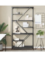 Bibliothèque noir 91x36x176 cm bois d'ingénierie et acier | Mobilier & Déco