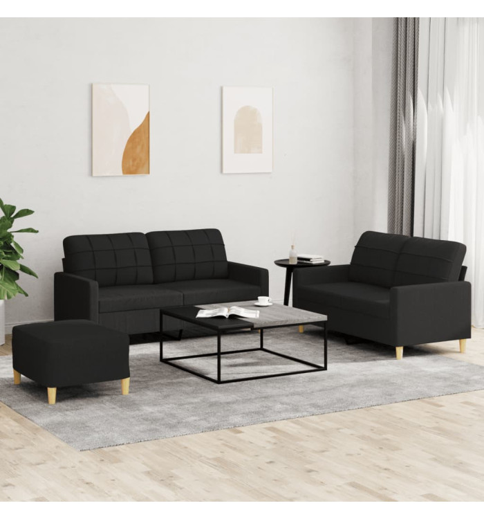 Ensemble de canapés 3 pcs avec coussins Noir Tissu | Mobilier & Déco