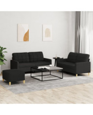 Ensemble de canapés 3 pcs avec coussins Noir Tissu | Mobilier & Déco