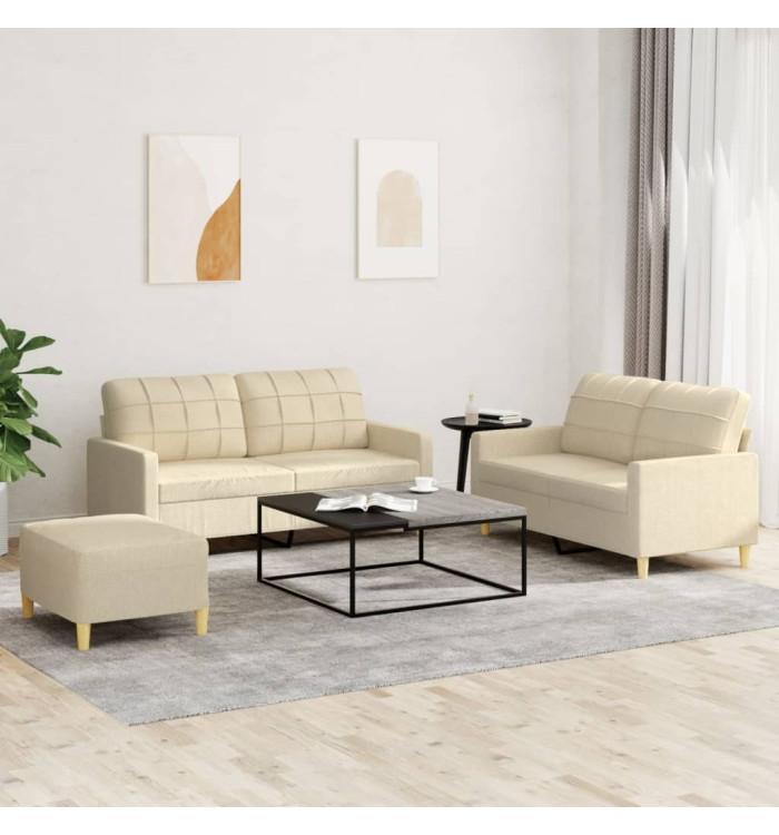Ensemble de canapés 3 pcs avec coussins Crème Tissu | Mobilier & Déco