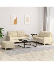 Ensemble de canapés 3 pcs avec coussins Crème Tissu | Mobilier & Déco