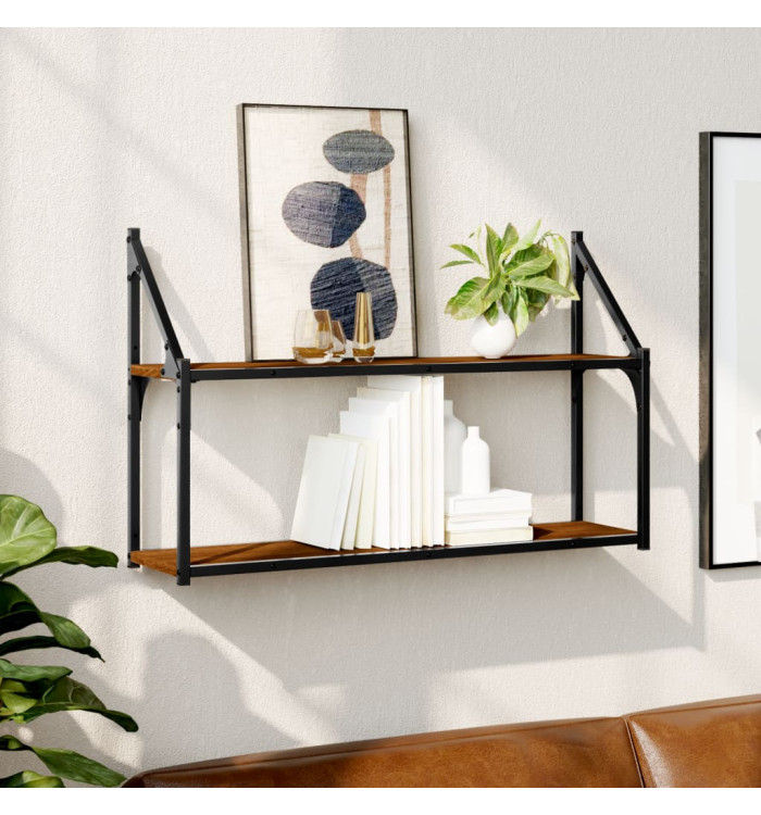 Étagère murale 2 niveaux chêne marron 80x21x51 cm | Mobilier & Déco