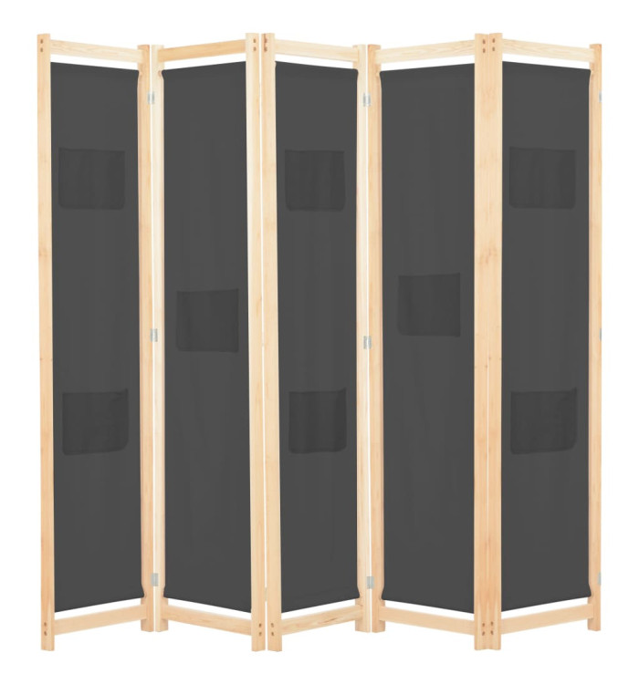 Cloison de séparation 5 panneaux Gris 200 x 170 x 4 cm Tissu | Mobilier & Déco