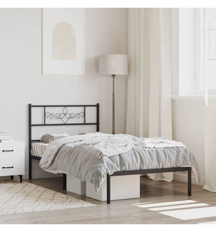 Cadre de lit métal sans matelas avec tête de lit noir 90x190 cm | Mobilier & Déco