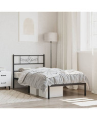 Cadre de lit métal sans matelas avec tête de lit noir 90x190 cm | Mobilier & Déco