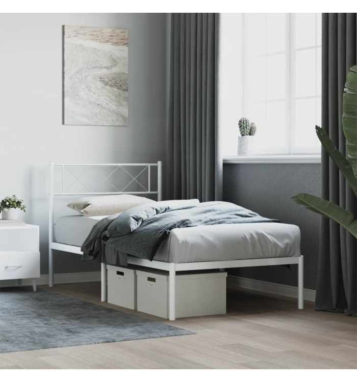Cadre de lit métal sans matelas avec tête de lit blanc 90x190cm | Mobilier & Déco