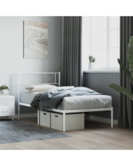 Cadre de lit métal sans matelas avec tête de lit blanc 90x190cm | Mobilier & Déco
