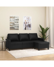 Canapé à 3 places avec repose-pieds Noir 180 cm Similicuir | Mobilier & Déco