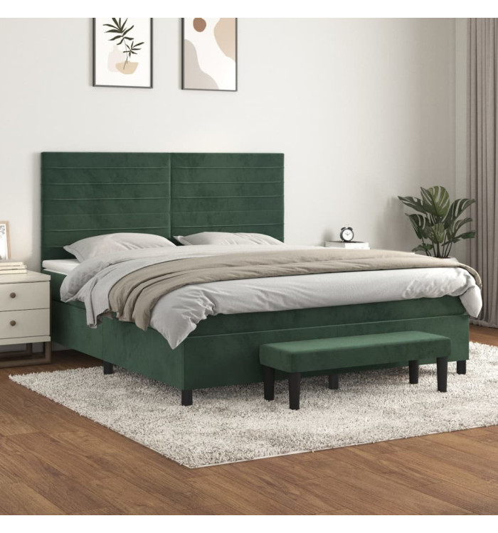 Sommier à lattes de lit et matelas Vert foncé 180x200cm Velours | Mobilier & Déco