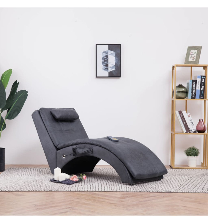 Chaise longue de massage avec oreiller Gris Similicuir daim | Mobilier & Déco