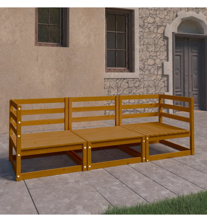 Canapé à 3 places de jardin Marron miel Bois de pin solide | Mobilier & Déco