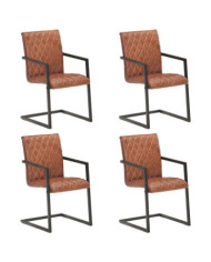 Chaises à manger cantilever lot de 4 marron cuir véritable | Mobilier & Déco