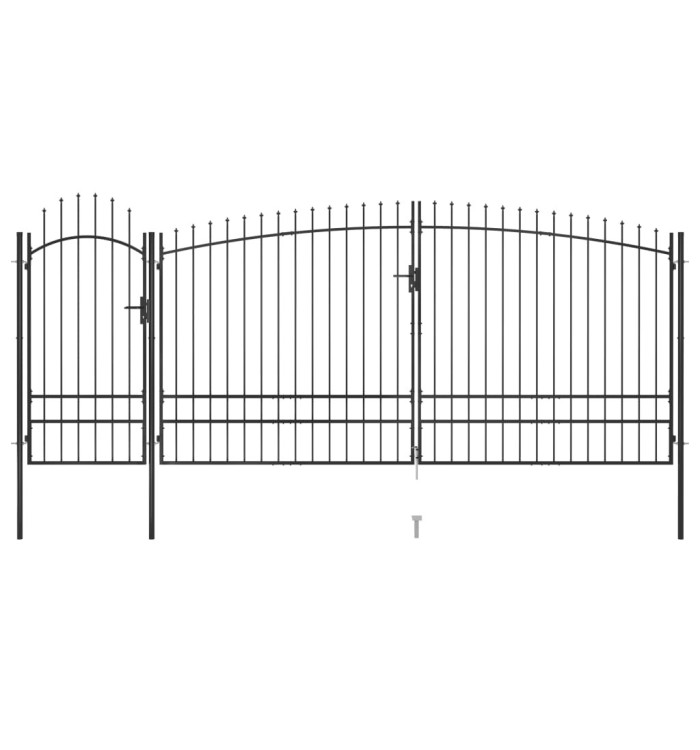 Portail de clôture de jardin avec dessus en lance 5x2,45 m Noir | Mobilier & Déco