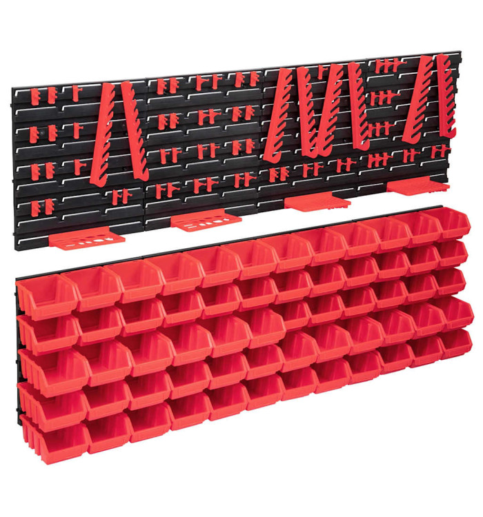 Kit de bacs de stockage et panneaux muraux 136pcs rouge et noir | Mobilier & Déco